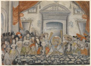 Ghazi-al-din Haidar (Nawab y, después de 1819, Rey de Oudh 1814-27) agasajando a Lord y Lady Moira en un banquete en su palacio, c.1820-22 (manuscrito) de Indian School