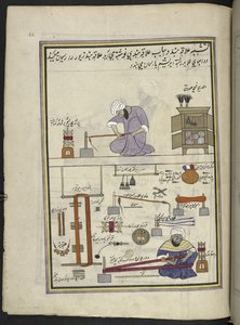 Cordilleras y trenzadoras de oro,  86 dibujos encuadernados en un volumen que representa oficios y ocupaciones en Cachemira, se muestra a los artesanos trabajando con sus implementos y equipos,  Por un artista de Cachemira, probablemente en Srinagar, c.185