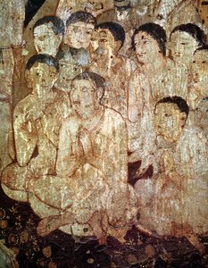 Grupo de discípulos lamentando la muerte de Buda, del interior de la Cueva 17 de Indian School