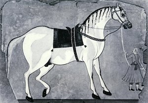 Caballo y mozo de cuadra del establo del emperador, c.1660 de Indian School