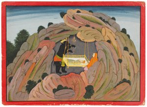 Ilustración del Bhagavata Purana: Jambavan da la joya Symantaka a su hija para jugar de Indian School
