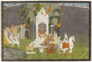 Krishna secuestrando a Rukmani del templo, c.1810