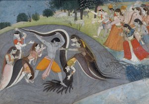 Krishna dominando a Kaliya, el demonio serpiente, c.1785 de Indian School