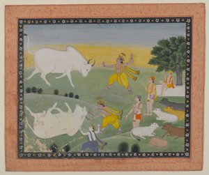 Krishna derrotando al demonio toro