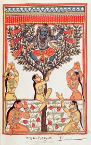Krishna robando la ropa de las Gopi que nadan en el Río Yamuna de Indian School