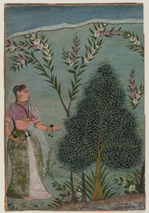 Dama en el desierto, fragmento de una página de una serie Bhagavata Purana, c.1590-1600 de Indian School