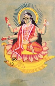 Laksmi sentada en un trono de hojas de loto, c.1890 de Indian School