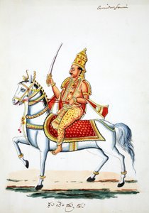 Señor Kalki en su caballo Devadatta con espada en mano de Indian School