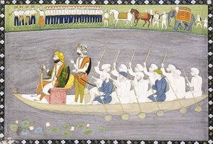 Maharajá Gulab Singh en el lago Wular en Cachemira, c.1840