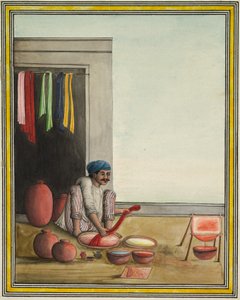Hombre tiñendo tela, principios de la década de 1830 (tinta y color sobre papel) de Indian School