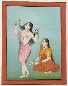 Pintura en miniatura de una dama en su tocador de Indian School