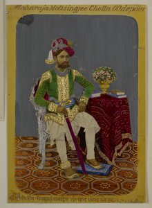 Mss Eur G.38/2 f.90 Moti Singh de Udaipur, c.1870 (acuarela y oro sobre papel) de Indian School