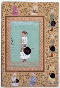 Retrato del cortesano Khosrow, hijo de Nasr Muhammad Khan, c.1650-60 (tinta, acuarela y oro sobre papel) de Indian School