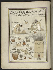 alfareros,  86 dibujos encuadernados en un volumen que representa oficios y ocupaciones en Cachemira, se muestra a los artesanos trabajando con sus implementos y equipos,  Por un artista de Cachemira, probablemente en Srinagar, c.1850-60 (gouache sobre pap
