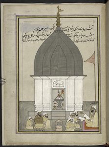 Sacerdote y adoradores en el Templo de Shiva, Srinagar,  86 dibujos encuadernados en un volumen que representa oficios y ocupaciones en Cachemira, se muestra a los artesanos trabajando con sus implementos y equipos,  Por un artista de Cachemira, probableme de Indian School