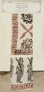Muestra de palampore de algodón impreso o cubrecama de Masulipatam en Madrás, de La Colección de los Fabricantes de Textiles de la India, por John Forbes Watson, publicada en 1866 de Indian School