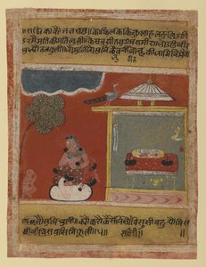 Radha anhelando a su amado, página de una serie Rasikapriya fechada, 1634 de Indian School