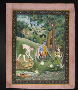 Rama, Lakshmana y Sita cocinando y comiendo en el desierto, c.1820 de Indian School