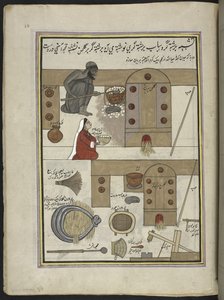 Arroz tostador y esposa,  86 dibujos encuadernados en un volumen que representa oficios y ocupaciones en Cachemira, se muestra a los artesanos trabajando con sus implementos y equipos,  Por un artista de Cachemira, probablemente en Srinagar, c.1850-60 (gou de Indian School