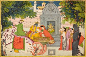 Rukmini huye con Krishna, folio de un Bhagavata Purana, c.1780 de Indian School
