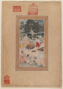 Sadhus reunidos alrededor de un fuego, c.1600 de Indian School