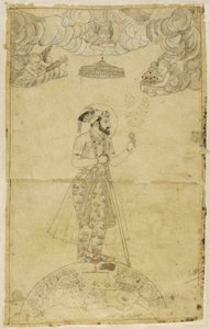 Shah Jahan de pie sobre un globo de Indian School