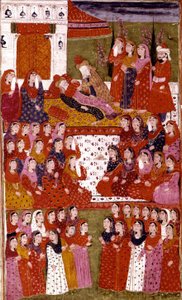 La muerte de Abu Bakr, ilustración de Hamla-i-Haydari, por Mirza Muhammad Rafi Bazil, 1808 de Indian School