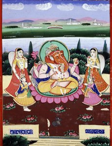 La divinidad Ganesha, hija de Shiva y Parvati. Impresión popular india del siglo XIX de Indian School