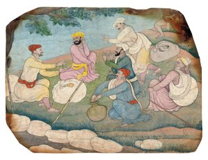 Viajeros disfrutando de la música al borde del camino, mediados del siglo XVIII de Indian School