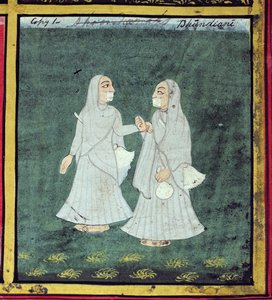 Dos Mujeres Dhondiya, Mendicantes Religiosas, Udaipur, c.1810-20 (detalle) de Indian School