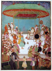 Dos portugueses en la corte de un visir. Miniatura india del siglo XVII. Universidad de Oxford, Inglaterra de Indian School