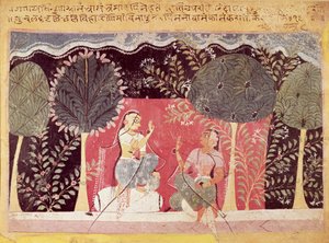 Dos príncipes en un jardín, del Gita Govinda de Indian School