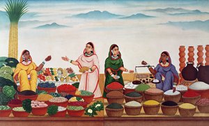 Mercado de vegetales y especias en Benarés, c.1840 de Indian School