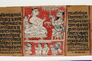 Vimalaprava conversa con Raji y Lakshmi, c.1300 de Indian School