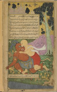 Vol.2 fol.220 Sugriva gana su libertad mutilando repentinamente a Kumbhakarna de Indian School