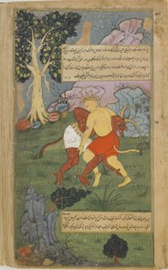 Vol.2 fol.242 Hanuman vence a Nikumbha arrancándole la cabeza de Indian School