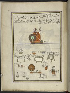mujer hilando lana,  86 dibujos encuadernados en un volumen que representa oficios y ocupaciones en Cachemira, se muestra a los artesanos trabajando con sus implementos y equipos,  Por un artista de Cachemira, probablemente en Srinagar, c.1850-60 (gouache 