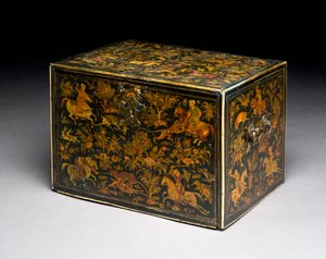 Gabinete de escritura que representa a nobles cazando, siglo XVII de Indian School