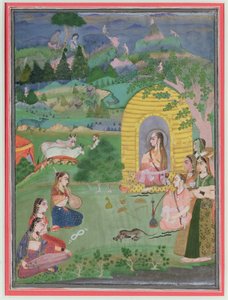 Yoginis (ascetas hindúes femeninas) en un paisaje, Escuela de Bikaner, c.1680 de Indian School