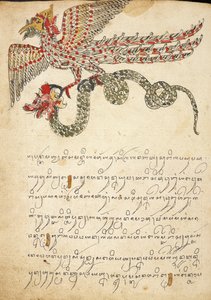 Una criatura voladora que lleva una serpiente, ilustración de 