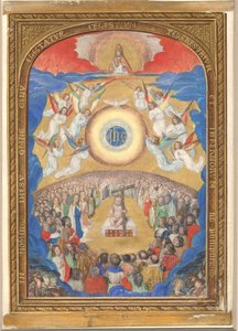 Hoja de manuscrito con la adoración del Santo Nombre, de un Libro de Horas de Influence of Simon Bening