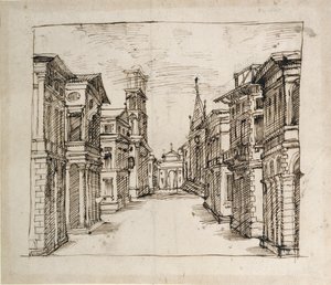 Una calle en perspectiva, c.1617 de Inigo Jones