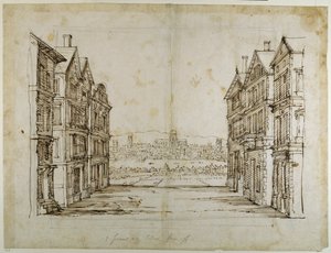 Casas inglesas con Londres y el Támesis a lo lejos