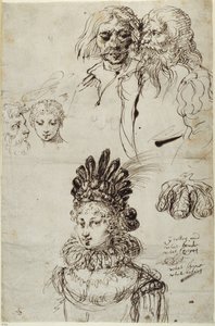 El Templo del Amor, Tocado de Indamora y Bocetos de Cabezas de Inigo Jones