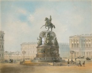 El monumento ecuestre de Nicolás I de Rusia en la Plaza de San Isaac en San Petersburgo de Iosif Iosifovich Charlemagne