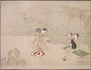 Bellezas en la playa, c. 1765-1792 de Ippitsusai Bunchō