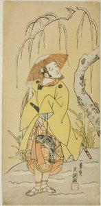 El actor Arashi Otohachi I como Numataro, el criado de Utou Yasukata, en la segunda parte de la obra Kogane no Hana Gaijin Aramusha (Flores de oro: El regreso triunfal de los guerreros feroces), representada en el Teatro Nakamura desde el primer día del un