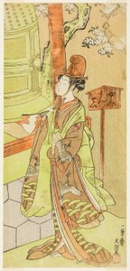 El Actor Iwai Hanshiro IV como Kiyohime en la Obra Hidakagawa Iriai-zakura, Representada en el Teatro Morita en el Noveno Mes, 1770 de Ippitsusai Bunchō