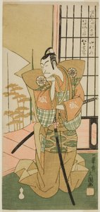 El actor Matsumoto Koshiro III como Akita Jonosuke en la obra Kawaranu Hanasakae Hachi no Ki, representada en el Teatro Nakamura en el undécimo mes, 1769