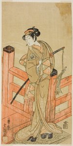 El Actor Nakamura Matsue I como Tsuchiya Umegawa Disfrazado de la Luchadora de Sumo Femenina Oyodo (?) en la Obra Naniwa no Onna-zumo (?), Representada en el Teatro Nakamura (?) en el Sexto Mes, 1770 (?) de Ippitsusai Bunchō